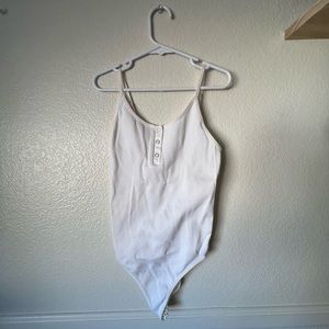 White Ribbed Bodysuit with Clasp